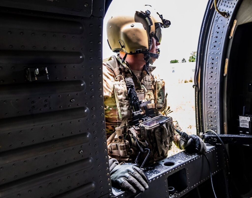 Looking inside military vehicle